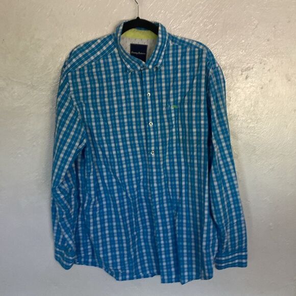 Tommy Bahama Men's Large Flamingo Blue/White  long Sleeve Shirt - Picture 1 of 5